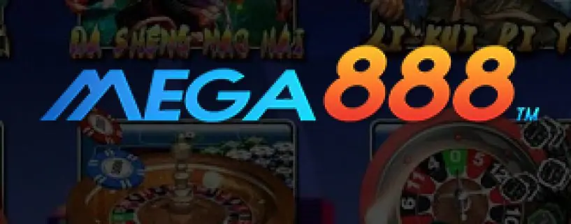 Mega888 casino banner with slot game characters