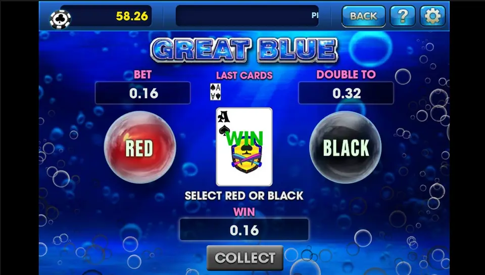Another Great Blue spin with sea creature symbols across the reels