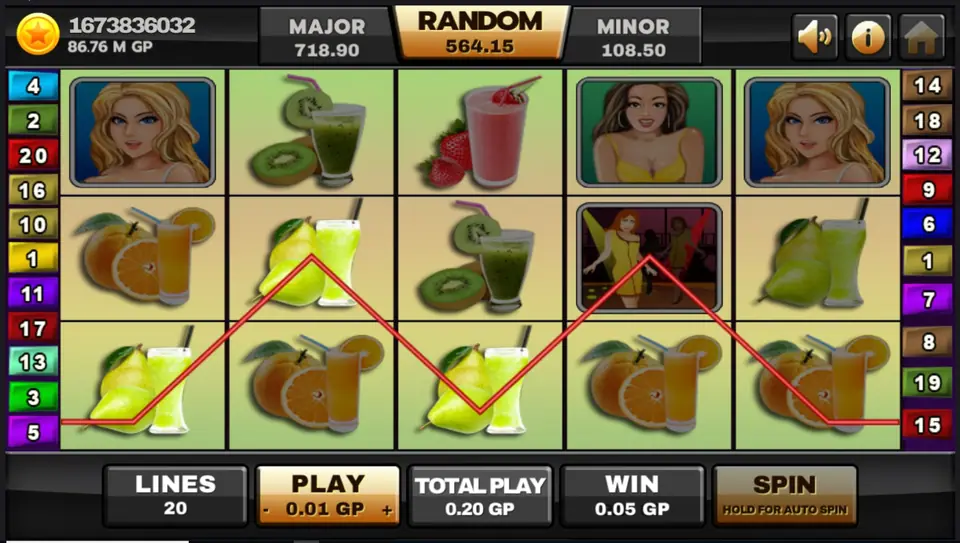 Command bar with line selector, line bet and total bet display