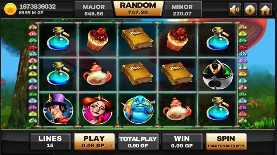 Alice slot on Joker123 with Wonderland characters across the reels