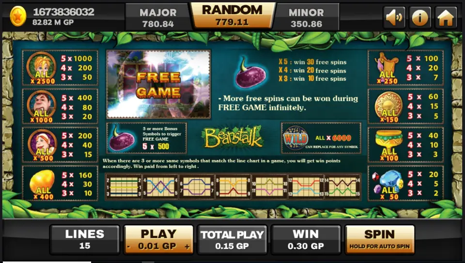 Golden harp expanding wild covering a full reel during Beanstalk free spins