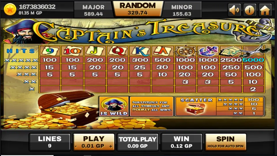 Captain Treasure autoplay running with wins added to the credit total