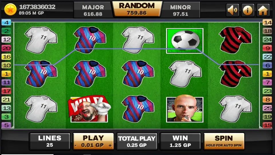 Football Rules reels on Joker123 with the 25 paylines marked