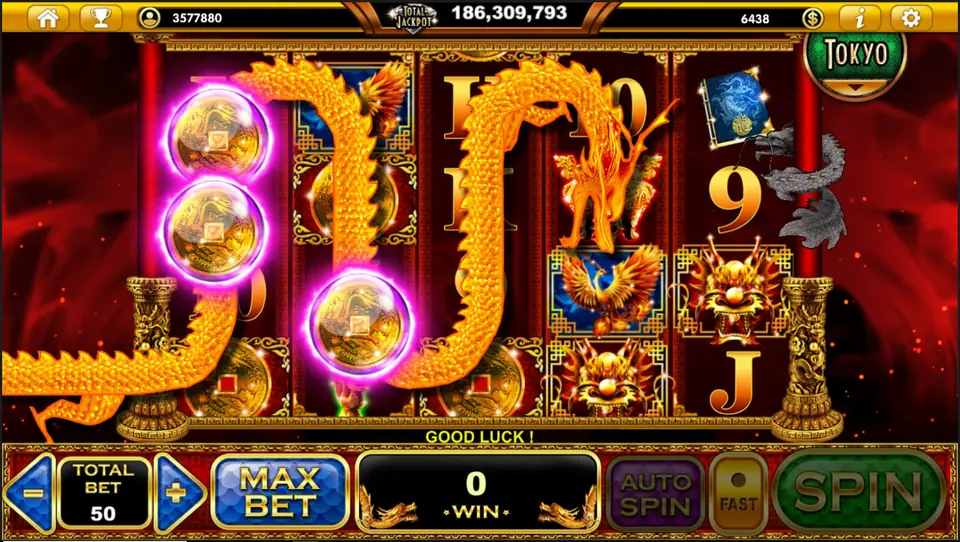 Resurrection Dragons control panel with bet setting, fast spin and autoplay