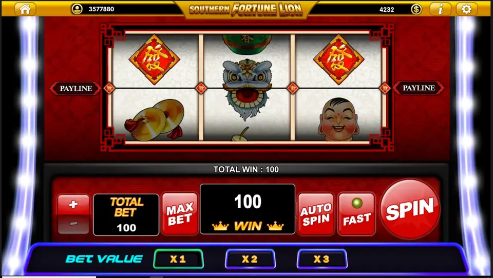 Southern Fortune Lion reels lined up on the single payline