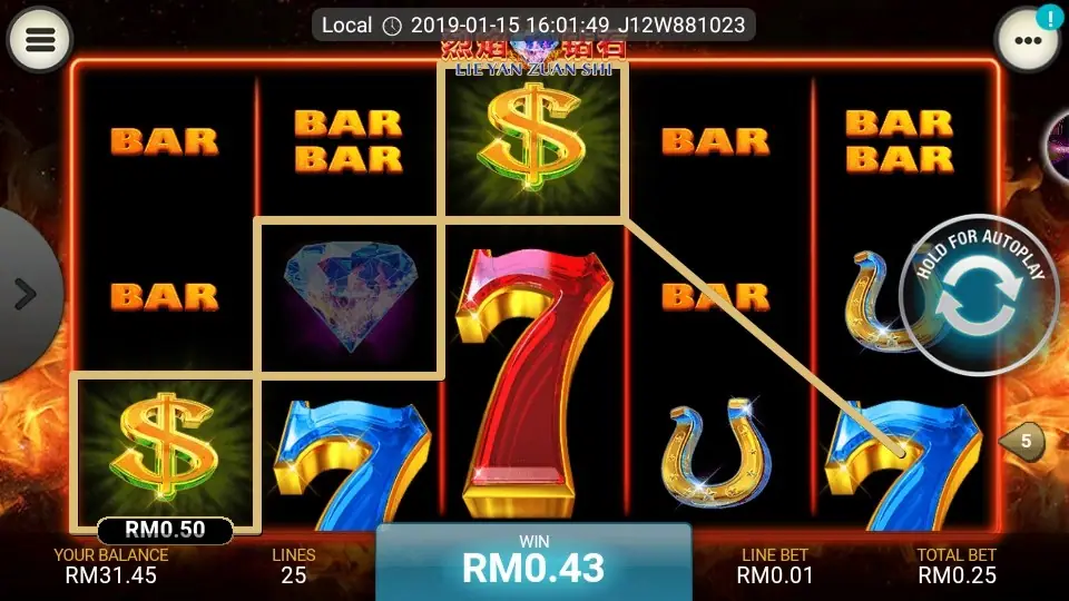 Diamond wild completing a payline in Lie Yuan Zuan Shi