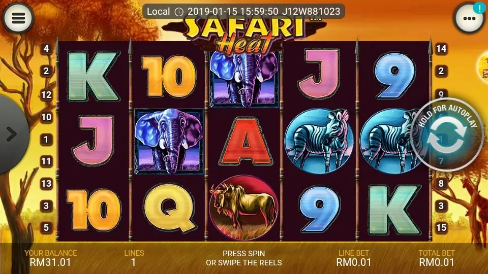 Safari Heat base game on LPE88 with zebra and rhino symbols