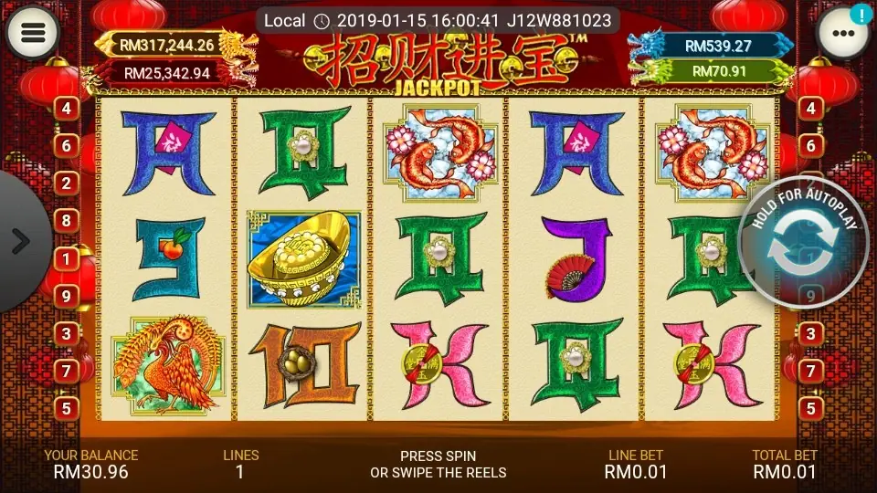 Golden hat scatters landing across the Zhao Cai Jin Bao Jackpot reels