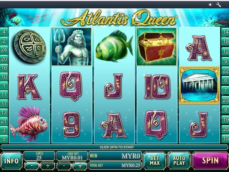 Atlantis Queen slot on Rollex11 with reels set in an underwater coral reef