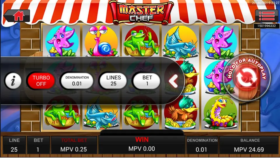 Master Chef bet controls in the bottom-left of the Sky777 panel